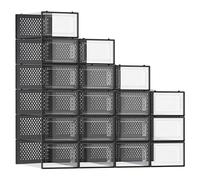SONGMICS Scatole per Scarpe, Contenitori per Scarpe, Organizzatori Portascarpe Pieghevoli e Impilabili, Fino alla Taglia 43, Set di 18, Trasparente e Nero Inchiostro LSP066B18