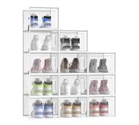 SONGMICS Scatole per Scarpe, Pacco da 8 Contenitori per Scarpe, Organizzatori Porta Scarpe Pieghevoli e Impilabili, Fino a Taglia 46, Trasparente e Bianco LSP08MWT