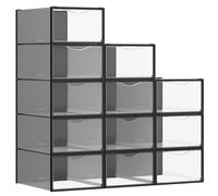 SONGMICS Scatole per Scarpe, Organizer in Plastica con Sportello, Trasparenti, Set da 12, Impilabili, 33,2 x 23 x 14,5 cm, per Scarpe fino al 43, Trasparenti con Inchiostro Nero/Trasparenti e Bianco