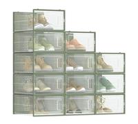 SONGMICS Scatole per Scarpe, Pacco da 12 Contenitori per Scarpe, Organizzatori Porta Scarpe Pieghevoli e Impilabili, Fino a Taglia 44, Trasparente e Verde Alloro LSP12SG30