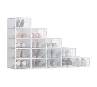 SONGMICS Scatole per Scarpe, Pacco da 15 Contenitori per Scarpe, Organizzatori Pieghevoli e Impilabili, Fino a Taglia 44, Trasparente e Bianco LSP015W02