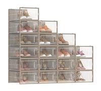SONGMICS Scatole per Scarpe, Pacco da 18 Contenitori per Scarpe, Organizzatori Porta Scarpe Pieghevoli e Impilabili, Fino a Taglia 44, Trasparente e Beige Avena LSP18SW30