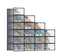 SONGMICS Scatole per Scarpe, Pacco da 18 Contenitori per Scarpe, Organizzatori Porta Scarpe Pieghevoli e Impilabili, Fino a Taglia 44, Trasparente e Blu Carbone LSP18SB30
