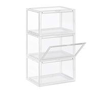 SONGMICS Scatole per Scarpe, Pacco da 3 Contenitori per Scarpe Impilabili con Sportello, Organizzatore Porta Scarpe in Plastica, Fino a Taglia 46, 36 x 28 x 22 cm, Trasparente LSP03CW
