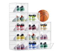 SONGMICS Scatole per Scarpe, Set di 12, Impilabili, 25 x 33,5 x 18 cm | Contenitori per Scarpe, in Plastica, con Sportelli Trasparenti, Montaggio Facile, fino a Taglia 46 LSP412W01