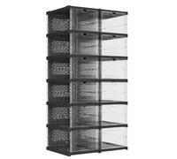 SONGMICS Scatole per Scarpe, Set di 12 Organizer Impilabili per Scarpe, Set di 2 Scarpiera Pieghevole e Portatile, Fino alla Taglia 46, Montaggio in 60 Secondi, Trasparente e Nero