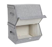 SONGMICS Scatole Portaoggetti con Coperchi, Set di 2 Contenitori Impilabili in Tessuto, Organizzatori per Giocattoli, Telaio Metallico e Chiusura Magnetica, 38x26,5/35x25 cm, Grigio e Beige RLB02GY