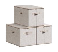 SONGMICS Scatole Portaoggetti con Coperchio, Contenitori Pieghevoli con Maniglie, Organizzatori per Vestiti, Set di 3, 50 x 30 x 30 cm, Tessuto non Tessuto, Beige Sabbia RZB050LZ04