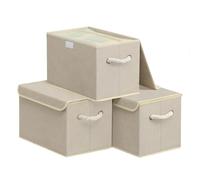 SONGMICS Scatole Portaoggetti con Coperchio, Set di 3, 38 x 25 x 25 cm | Organizer per Armadio, Contenitori in Tessuto, Manici, Pieghevoli, Beige, Collezione Tina RFB013LZ01