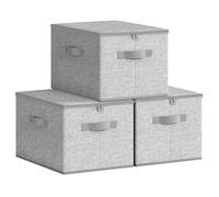 SONGMICS Scatole Portaoggetti con Coperchio, Set di 3, 40 x 30 x 25 cm | Scatole per armadio, Contenitori Pieghevoli con Maniglie, Tessuto non Tessuto, Grigio Tortora, Collezione TINA RZB003W01
