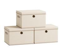 SONGMICS Scatole Portaoggetti con Coperchio, Set di 3 Contenitori in Tessuto, Pannelli Interni in PP Inodori, Pieghevoli e Impilabili, Maniglie, 43 x 30 x 30 cm, Beige Cappuccino RFB545LH01