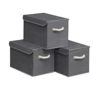 SONGMICS Scatole Portaoggetti con Coperchio, Set di 3, Contenitori in Tessuto Pieghevoli, Organizer per Armadio, Manici, per Camera da Letto Soggiorno, 38 x 25 x 25 cm, Grigio Ardesia RFB013GZ01