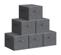 SONGMICS Scatole Portaoggetti con Coperchio, Set di 6, 40 x 30 x 25 cm | Scatole per armadio, Contenitori Pieghevoli con Maniglie, Tessuto non Tessuto, Grigio Ardesia, Collezione TINA RZB003G02