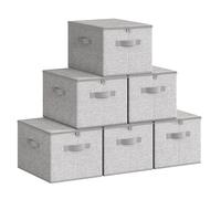 SONGMICS Scatole Portaoggetti con Coperchio, Set di 6, 40 x 30 x 25 cm | Scatole per armadio, Contenitori Pieghevoli con Maniglie, Tessuto non Tessuto, Grigio Tortora, Collezione TINA RZB003W02