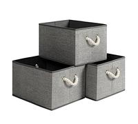 SONGMICS Scatole Portaoggetti in Tessuto, Set di 3 Contenitori con Manico, senza Coperchio, Organizzatori, 40 x 30 x 25 cm, Effetto Simil Lino, Grigio RFB013G01