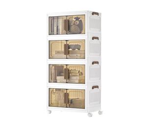 SONGMICS Scatole Portaoggetti, Organizer Pieghevole a 4 Livelli con Ruote | Cassettiera Plastica con Coperchio, Contenitori per Armadio, 45 x 26 x 91 cm, Bianco, Collezione DENNYS RLB445WZ01