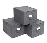 SONGMICS Scatole Portaoggetti Pieghevoli con Coperchi, 40 x 30 x 25 cm | Scatole per Armadio, Contenitori in Tessuto con Portaetichetta, Organizzatore, Set di 3, Grigio Ardesia, TINA RFB03G