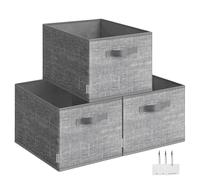 SONGMICS Scatole Portaoggetti Pieghevoli, Set di 3, 40 x 30 x 24 cm | Organizer Armadio, 2 Maniglie, Portaetichette, Grigio Giunco e Grigio Tortora, Collezione TINA ROB440G01