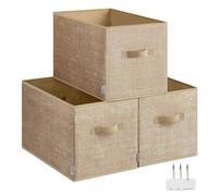 SONGMICS Scatole Portaoggetti Pieghevoli, Set di 3, 50 x 30 x 30 cm | Organizer Armadio, 2 Maniglie, Portaetichette, Beige Sabbia, Collezione TINA ROB450K01