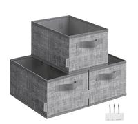 SONGMICS Scatole Portaoggetti Pieghevoli, Set di 3 Contenitori, 30 x 20 x 15 cm, Organizzatori per Armadio, 2 Maniglie, Portaetichette, per Camera da Letto Soggiorno, Grigio Giunco ROB415G01