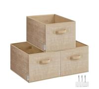 SONGMICS Scatole Portaoggetti Pieghevoli, Set di 3 Contenitori, 40 x 30 x 24 cm, Organizzatori per Armadio, 2 Maniglie, Portaetichette, per Camera da Letto Soggiorno, Beige Sabbia ROB440K01