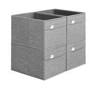 SONGMICS Scatole Portaoggetti, Set da 4 Contenitori, 40 x 30 x 25 cm, 2 Maniglie, Pieghevole, Tessuto Oxford e Tessuto Simil Lino, Lavabile, Porta Etichette, Grigio Tortora ROB240G04