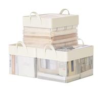 SONGMICS Scatole Portaoggetti, Set di 3 Contenitori Medi in Tessuto Pieghevoli, Rete in Nylon Trasparente, 40 x 30 x 25 cm, Maniglie, per Camera da Letto, Soggiorno, Bianco Crema RFB940W01