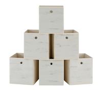 SONGMICS Scatole Portaoggetti, Set di 6 Contenitori con Manico, in Tessuto Oxford e Tessuto Non Tessuto, 26 x 26 x 28 cm, per Scaffali a Cubo, Pieghevoli, Bianco Vintage RFB126W01