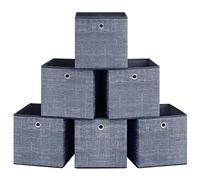 SONGMICS Scatole Portaoggetti, Set di 6 Contenitori in Tessuto Non Tessuto con Manico, 30 x 30 x 30 cm, Unità di Organizzazione, per Scaffale, Pieghevoli, Porta Abiti, Blu Nebbia RFB006I01