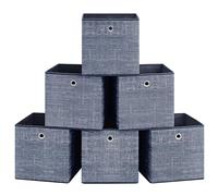 SONGMICS Scatole Portaoggetti, Set di 6 Contenitori in Tessuto Non Tessuto con Manico, 30 x 30 x 30 cm, Unità di Organizzazione, per Scaffale, Pieghevoli, Porta Abiti, Blu Nebbia RFB006I01