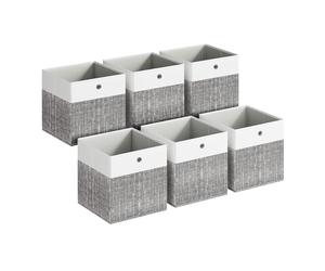 SONGMICS Scatole Portaoggetti, Set di 6, Contenitori in Tessuto, Pannelli in PP, Inodori, Pieghevoli, per Scaffale a Cubo, 30 x 30 x 30 cm, Bianco Nuvola e Grigio Giunco RFB430GM02