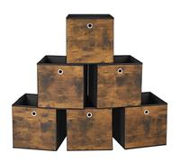 SONGMICS Scatole Portaoggetti, Set di 6 Contenitori con Manico, in Tessuto Oxford e Tessuto Non Tessuto, 30 x 30 x 30 cm, per Scaffali a Cubo, Pieghevoli, Marrone Vintage e Nero RFB102B01