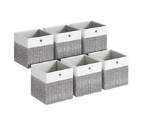 SONGMICS Scatole Portaoggetti, Set di 6, Pieghevoli, 30 x 30 x 30 cm | Scatole per Armadio in Tessuto, Pannelli in PP, Inodori, Bianco e Grigio Giunco, Collezione TINA RFB430GM02