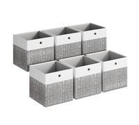 SONGMICS Scatole Portaoggetti, Set di 6, Pieghevoli, 33 x 33 x 33 cm | Scatole per Armadio in Tessuto, Pannelli in PP, Inodori, Bianco e Grigio Giunco, Collezione TINA RFB433GM02