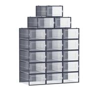 SONGMICS Scatole Scarpe in Plastica, Set 18 Organizer, Contenitori Pieghevoli e Impilabili Fino a Taglia 44, Trasparente e Blu Scuro/Beige/Avena/Nero/Verde
