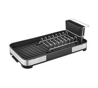 SONGMICS Scolapiatti Piccolo, Asciugapiatti da Banco Compatto, Stendipiatti in Acciaio Inox con Scarico, Portaposata, Antiruggine, per Piatti, Coltelli, Cucchiai, Forchette, Argento e Nero KCS034B01