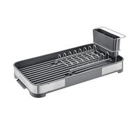 SONGMICS Scolapiatti Piccolo, in Acciaio Inox con Scarico, Antiruggine | Asciugapiatti da Banco Compatto, Portaposata, Grigio e Argento, Collezione PAXTON KCS034G01