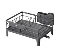 SONGMICS Scolapiatti, Portapiatti da Cucina, Beccuccio Estensibile e Girevole a 360°, Raccogligocce, con Portaposate, 31 x 42 x 18,5 cm, Grigio Antracite KCS550GT01