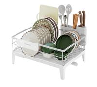 SONGMICS Scolapiatti, Portapiatti da Cucina, Beccuccio Estensibile e Girevole a 360°, Raccogligocce, con Portaposate, 31 x 42 x 18,5 cm, Bianco Nuvola KCS550WG01