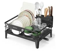 SONGMICS Scolapiatti, Portapiatti da Cucina, Beccuccio Estensibile e Girevole a 360°, Raccogligocce, con Portaposate, 31 x 42 x 18,5 cm, Nero Inchiostro KCS550B01