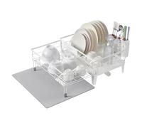 SONGMICS Scolapiatti, scolapiatti, scolapiatti, scolapiatti, girevole a 360° ed estraibile, scolapiatti, porta posate, cucina, (31-56) x 42 x 20 cm, bianco opaco, grigio tortora KCS552W01