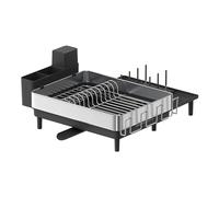 SONGMICS Scolapiatti, Sgocciolatoio Espandibile, Scaffale Portapiatti da Cucina in Acciaio Inox con Beccuccio Girevole, Porta Utensili, Tazze, Bicchieri, Taglieri e Padelle, Argento e Nero KCS037B01