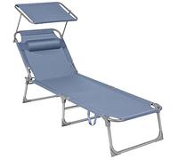 SONGMICS Sdraio prendisole pieghevole, 193 x 53 x 29 cm, supporta fino a 150 kg, cuscino di protezione solare, schienale regolabile, per giardino, piscina, patio, blu, GCB192Q01