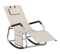 SONGMICS Sedia a Dondolo, Sedia a Sdraio Antiribaltamento, Cuscino Regolabile, Telaio in Acciaio, Tessuto Respirante, Tasca Portaoggetti, 151 x 56,2 x 97,3 cm, Beige GCB230WZ01