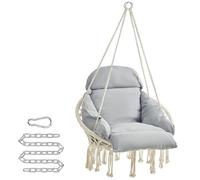 SONGMICS Sedia Altalena, Sedia Amaca, Cuscino Ben Imbottito, Sedia Sospesa Boho, Camera da Letto Balcone Giardino Soggiorno, Regge 120 kg, Accessori Inclusi, Bianco Crema e Grigio Tortora GDC042G01