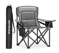 SONGMICS Sedia da Campeggio Imbottita Extra-Large, Comoda Sedia Pieghevole per Glamping all'Aperto, con Supporto Lombare, Borsa Termica, Portante 205 kg, Grigio Ardesia GCB066G01