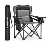 SONGMICS Sedia da Campeggio Imbottita Extra-Large, Comoda Sedia Pieghevole per Glamping all'Aperto, con Supporto Lombare, Borsa Termica, Portante 205 kg, Nero Inchiostro GCB066B01