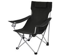 SONGMICS Sedia da Campeggio Pieghevole, Sedia da Esterno con Braccioli, Poggiatesta e Portabicchiere, Struttura Stabile, Max Portata 150 kg, Nero GCB09BK