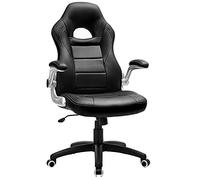 Songmics Sedia da Ufficio di Forma Sportiva, con Braccioli Sollevabile, Schienale Alto, di Altezza Regolabile, Design Ergonomica (Nero), 7070 (118-128)