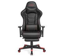 SONGMICS Sedia da Gaming, Sedia da Ufficio Ergonomica Girevole, con Schienale Alto e Inclinabile, Braccioli 3D, Poggiapiedi, Supporto Lombare, Poggiatesta, Portata 150 kg, Nero e Rosso RCG070B01